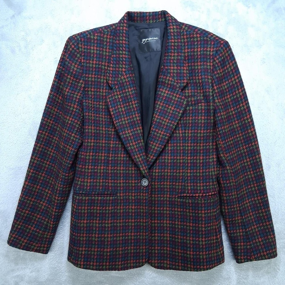 Vintage Georges Marciano Guess Wool Blazer Plaid Houndstooth Jacket Medium 94850